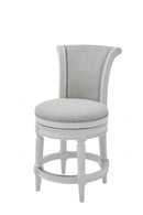 39" Light Gray And White Fabric And Linen And Wood Counter Height Swivel Bar Chair