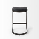 29" Black Faux Leather And Genuine Leather And Metal Backless Counter Height Bar Chair
