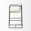 29" Beige And Black Fabric And Metal Counter Height Bar Chair
