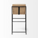 29" Beige And Black Fabric And Metal Counter Height Bar Chair