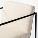 29" Beige And Black Fabric And Metal Counter Height Bar Chair