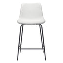 26" White And Black Faux Leather And Steel Low Back Counter Height Bar Chair