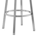 26" White And Silver Faux Leather And Fabric And Steel Low Back Counter Height Swivel Bar Chair