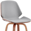 26" Gray And Brown Fabric And Wood Counter Height Swivel Bar Chair