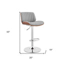 Gray And Silver Fabric And Iron Adjustable Height Swivel Bar Chair