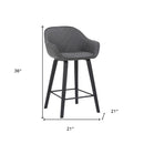 26" Gray And Black Fabric And Iron Counter Height Bar Chair