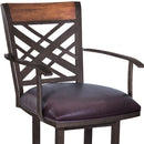 26" Brown Faux Leather And Fabric And Iron Counter Height Bar Chair
