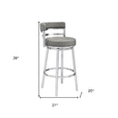 30" Gray And Silver Faux Leather And Faux Leather And Iron Low Back Bar Height Swivel Bar Chair