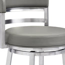 30" Gray And Silver Faux Leather And Faux Leather And Iron Low Back Bar Height Swivel Bar Chair