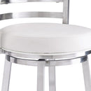 30" White And Silver Faux Leather And Faux Leather And Iron Low Back Bar Height Swivel Bar Chair