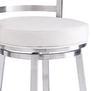 26" White And Silver Faux Leather And Faux Leather And Iron Low Back Counter Height Swivel Bar Chair