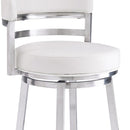 26" White And Silver Faux Leather And Faux Leather And Iron Low Back Counter Height Swivel Bar Chair