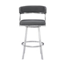 26" Gray And Silver Faux Leather And Faux Leather And Iron Low Back Counter Height Swivel Bar Chair