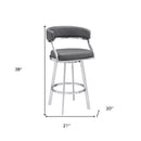 26" Gray And Silver Faux Leather And Faux Leather And Iron Low Back Counter Height Swivel Bar Chair