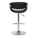 Black And Silver Fabric And Solid Wood Low Back Adjustable Height Swivel Bar Chair
