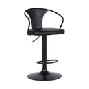 Black Fabric And Iron Low Back Adjustable Height Swivel Bar Chair