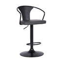 Gray And Black Fabric And Iron Low Back Adjustable Height Swivel Bar Chair