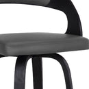 26" Gray And Black Faux Leather And Fabric And Iron Low Back Counter Height Swivel Bar Chair