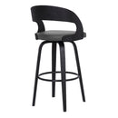 30" Gray And Black Fabric And Iron Low Back Bar Height Swivel Bar Chair