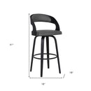 30" Gray And Black Fabric And Iron Low Back Bar Height Swivel Bar Chair