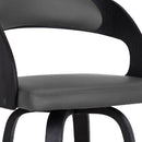 30" Gray And Black Fabric And Iron Low Back Bar Height Swivel Bar Chair