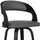 30" Gray And Black Fabric And Iron Low Back Bar Height Swivel Bar Chair