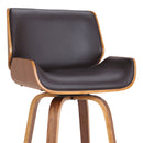 30" Brown Fabric And Solid Wood Low Back Bar Height Swivel Bar Chair