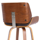 30" Brown Fabric And Solid Wood Low Back Bar Height Swivel Bar Chair