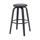 29" Gray And Black Fabric And Solid Wood Backless Bar Height Swivel Bar Chair