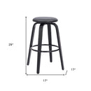29" Gray And Black Fabric And Solid Wood Backless Bar Height Swivel Bar Chair
