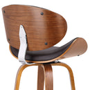 26" Brown Faux Leather And Fabric And Iron Low Back Counter Height Swivel Bar Chair