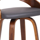 26" Gray And Brown Faux Leather And Fabric And Iron Low Back Counter Height Swivel Bar Chair