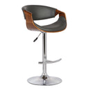 Gray And Silver Fabric And Solid Wood Low Back Adjustable Height Swivel Bar Chair