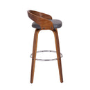 30" Gray And Brown Faux Leather And Fabric And Iron Low Back Bar Height Swivel Bar Chair