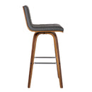 26" Gray And Brown Fabric And Solid Wood Low Back Counter Height Swivel Bar Chair