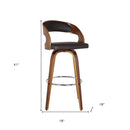 30" Brown Fabric And Solid Wood Low Back Bar Height Swivel Bar Chair