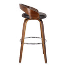 26" Brown Faux Leather And Fabric And Solid Wood Low Back Counter Height Swivel Bar Chair