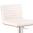 White And Silver Fabric And Faux Leather And Iron Low Back Adjustable Height Swivel Bar Chair
