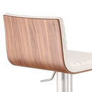 White And Silver Fabric And Faux Leather And Iron Low Back Adjustable Height Swivel Bar Chair