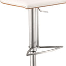 White And Silver Fabric And Faux Leather And Iron Low Back Adjustable Height Swivel Bar Chair