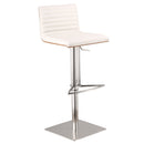 White And Silver Fabric And Faux Leather And Iron Low Back Adjustable Height Swivel Bar Chair