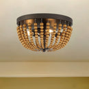 Brown And Black Wood Bead Three Light Flush Mount Ceiling Light