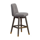 30" Gray And Brown Fabric And Solid Wood Bar Height Swivel Bar Chair