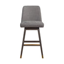30" Gray And Brown Fabric And Solid Wood Bar Height Swivel Bar Chair