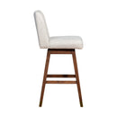 30" Beige And Brown Fabric And Solid Wood Bar Height Swivel Bar Chair