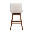 30" Beige And Brown Fabric And Solid Wood Bar Height Swivel Bar Chair