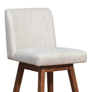 30" Beige And Brown Fabric And Solid Wood Bar Height Swivel Bar Chair