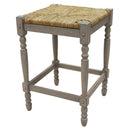 24" Natural And Gray Rush And Solid Wood Backless Counter Height Bar Chair
