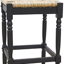 29" Natural And Black Rush And Solid Wood Backless Bar Height Bar Chair