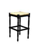 29" Natural And Black Rush And Solid Wood Backless Bar Height Bar Chair